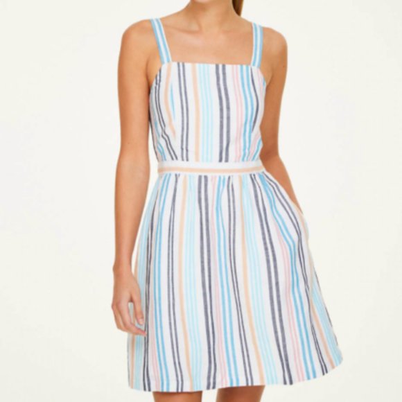 LOFT Dresses & Skirts - Ann Taylor Loft Outlet Colorful Striped Strappy Pocket Dress Linen Cotton Med